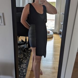 Free people shimmer bodycon with grecian jersey overlay navy blue dress medium